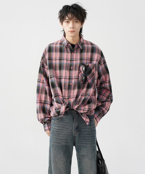 Ressaca(レサーカ)の「オーバーサイズチェック柄シャツ(シャツ/ブラウス・メンズ・ピンク/ブルー・XL/L/M)」の20枚目の写真