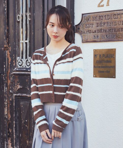 earth music&ecology（アースミュージックアンドエコロジー）の「マルチボーダーコンパクトカーディガン（カーディガン/ボレロ・レディース・ブラウン/グレー/オフホワイト・FREE）」の16枚目の写真