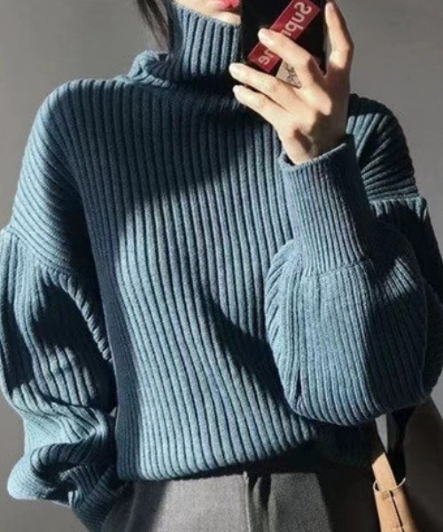 リブタートルボリューム袖ニットプルオーバー（ニット/セーター）｜deux amour（ドゥーザムール）