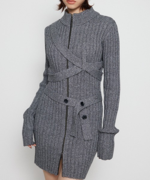 LAGUA GEM（ラグアジェム）の「WRAP TIE ミニワンピース（ワンピース・レディース・グレー/レッド・SMALL/MEDIUM）」の3枚目の写真