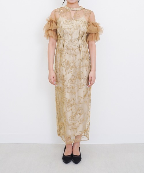 セール】チュールフリルスリーブ スパンコール 刺繍レース