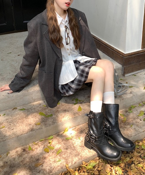 HALEY PESCA（ヘーリーペスカ）の「HALEY PESCA/ギークチェック　ミディアムプリーツスカート（スカート・レディース・ブラック/ブルー/ブラウン・MEDIUM/SMALL）」の4枚目の写真