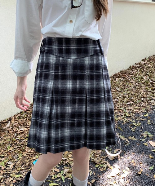HALEY PESCA（ヘーリーペスカ）の「HALEY PESCA/ギークチェック　ミディアムプリーツスカート（スカート・レディース・ブラック/ブルー/ブラウン・MEDIUM/SMALL）」の7枚目の写真