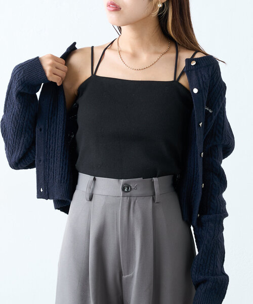 w closet（ダブルクローゼット）の「カップ付キャミ（キャミソール・レディース・オフホワイト/ブラウン/ブラック・FREE）」の9枚目の写真