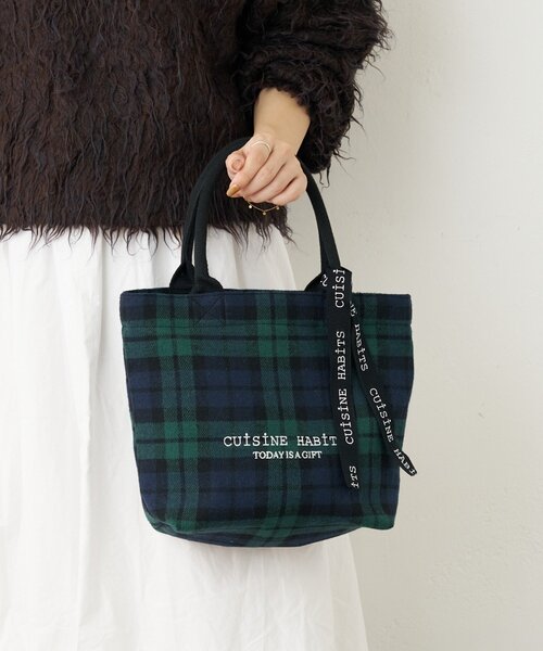 CUISINE HABITS（クイジーヌハビッツ）の「HORIZONTAL CHECK TOTE（トートバッグ・レディース・グリーン・0）」の2枚目の写真