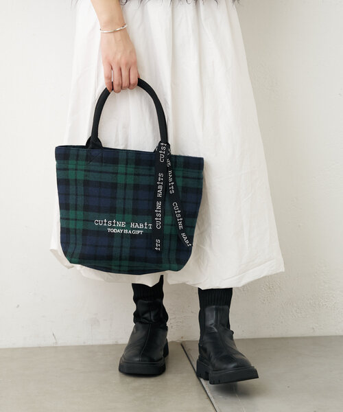 CUISINE HABITS（クイジーヌハビッツ）の「HORIZONTAL CHECK TOTE（トートバッグ・レディース・グリーン・0）」の3枚目の写真