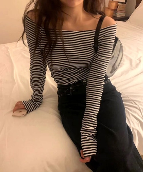 ammy.(エイミードット)の「【 ammy. / エイミードット 】 ボーダー オフショルダー カットソー(Tシャツ/カットソー・レディース・A・FREE)」の3枚目の写真