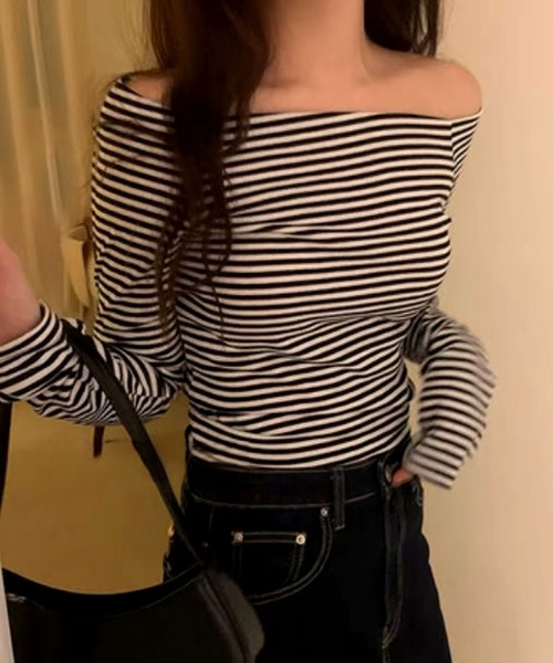 ammy.(エイミードット)の「【 ammy. / エイミードット 】 ボーダー オフショルダー カットソー(Tシャツ/カットソー・レディース・A・FREE)」の5枚目の写真