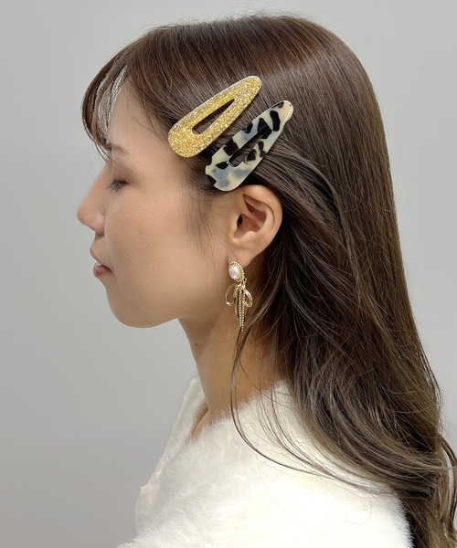 2個セット】べっ甲風×ラメ/オーロラ×マーブル/クリップピン（ヘアピン