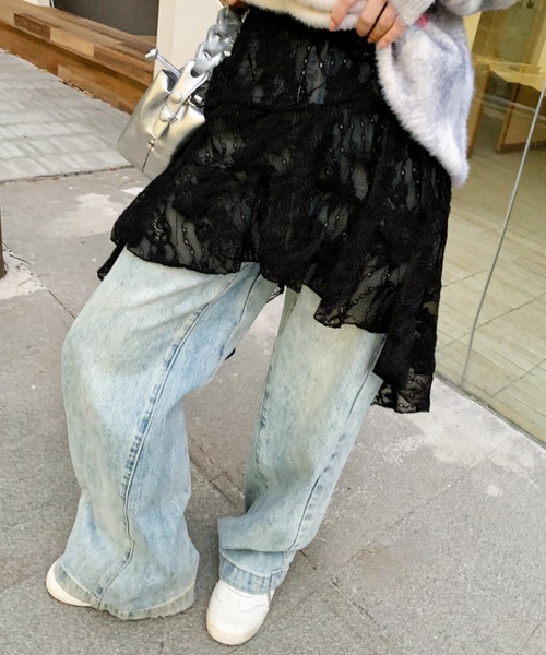 Achic（アシック）の「ランダムヘムレースミニスカート（スカート・レディース・ブラック/ホワイト・M）」の5枚目の写真