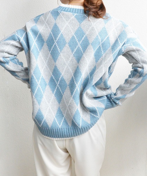 セール】アーガイル柄ボリュームニット（ニット/セーター）｜styiro