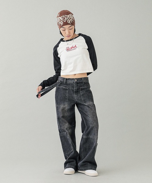 tシャツ Logo Raglan L/S Tee レディース セール】ROUGH MILLS LOGO RAGLAN L/S BABY TEE（Tシャツ