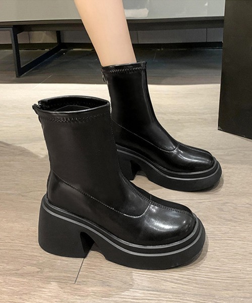 Miniministore(ミニミニストア)の「PUレザーショートブーツ バックジッパー(ブーツ・レディース・ブラック・24.5cm/24.0cm/23.5cm/23.0cm/22.5cm)」の15枚目の写真