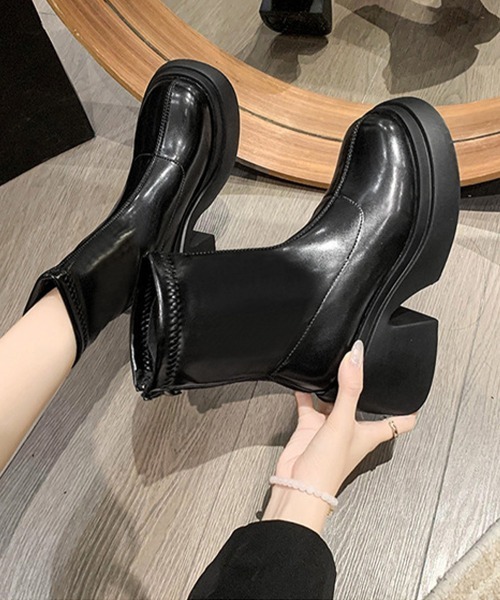 Miniministore(ミニミニストア)の「PUレザーショートブーツ バックジッパー(ブーツ・レディース・ブラック・24.5cm/24.0cm/23.5cm/23.0cm/22.5cm)」の19枚目の写真