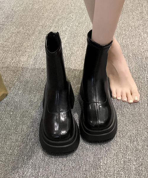 Miniministore(ミニミニストア)の「PUレザーショートブーツ バックジッパー(ブーツ・レディース・ブラック・24.5cm/24.0cm/23.5cm/23.0cm/22.5cm)」の21枚目の写真