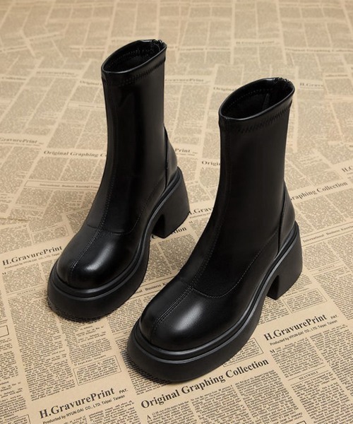 Miniministore(ミニミニストア)の「PUレザーショートブーツ バックジッパー(ブーツ・レディース・ブラック・24.5cm/24.0cm/23.5cm/23.0cm/22.5cm)」の8枚目の写真