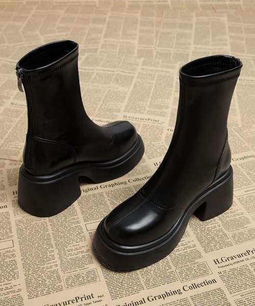 Miniministore(ミニミニストア)の「PUレザーショートブーツ バックジッパー(ブーツ・レディース・ブラック・24.5cm/24.0cm/23.5cm/23.0cm/22.5cm)」の9枚目の写真
