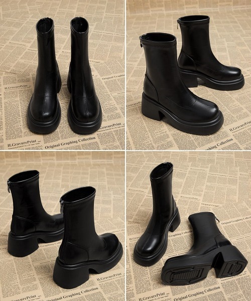 Miniministore(ミニミニストア)の「PUレザーショートブーツ バックジッパー(ブーツ・レディース・ブラック・24.5cm/24.0cm/23.5cm/23.0cm/22.5cm)」の10枚目の写真
