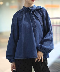 CLANE ◆ クラネ　LACE UP DENIM TOPS キャメル セール】LACE UP DENIM TOPS（シャツ/ブラウス）｜CLANE（クラネ