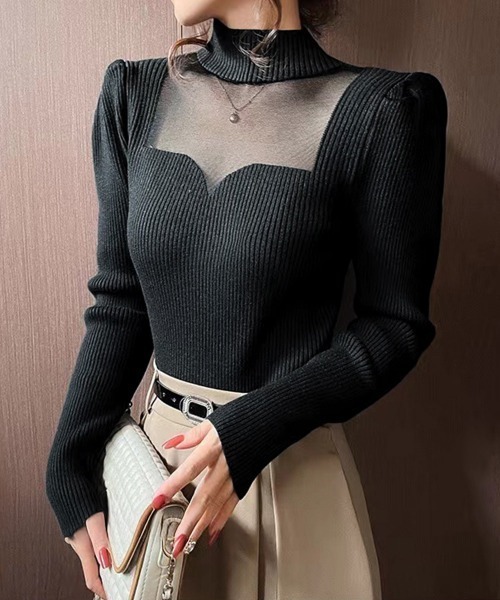 Miniministore(ミニミニストア)の「ニットトップス プチハイネックレディース(ニット/セーター・レディース・ブラック/ベージュ/ホワイト/アイボリー・FREE)」の1枚目の写真