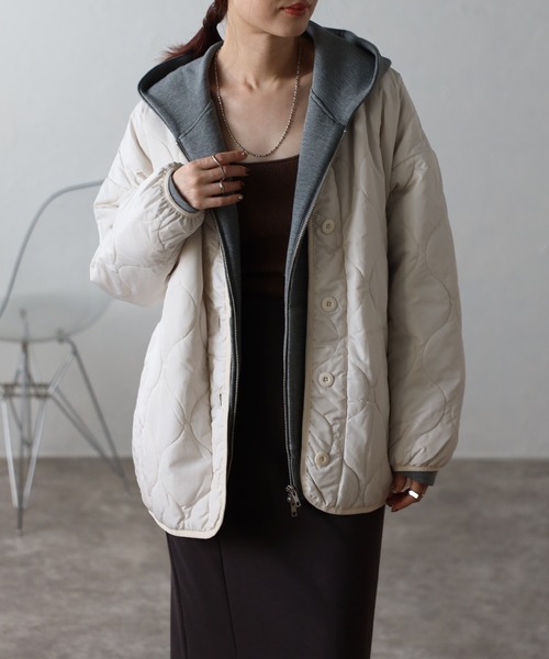 セール】ウェーブキルトノーカラージャケット（ノーカラージャケット