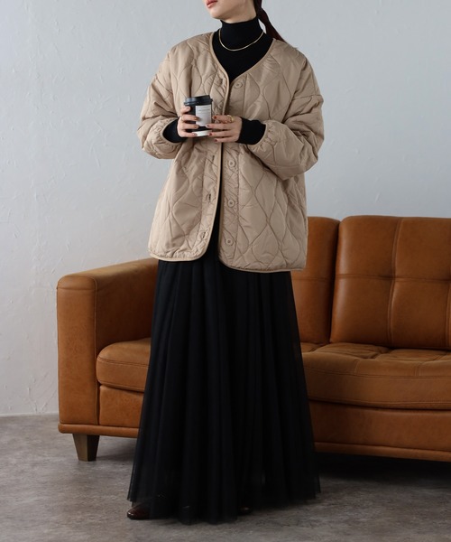 セール】ウェーブキルトノーカラージャケット（ノーカラージャケット