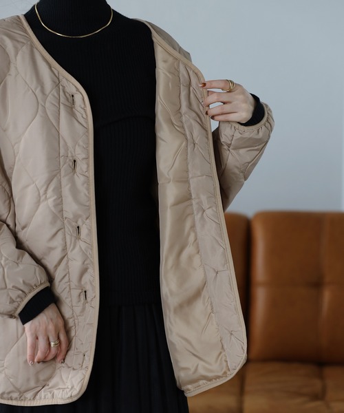 セール】ウェーブキルトノーカラージャケット（ノーカラージャケット