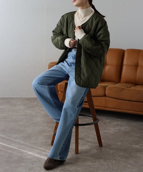 セール】ウェーブキルトノーカラージャケット（ノーカラージャケット