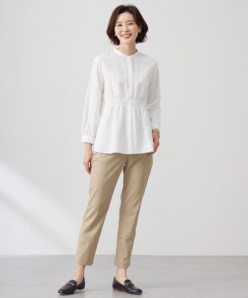 J.PRESS Ladies（J.プレス レディス）の「【洗える】アセVisシャドーギンガム シャーリング ブラウス（シャツ/ブラウス・レディース・ホワイト系・XS）」の2枚目の写真