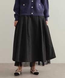 ◆裾チュールプリーツドッキング タックフレアスカート【洗濯機洗い可】
