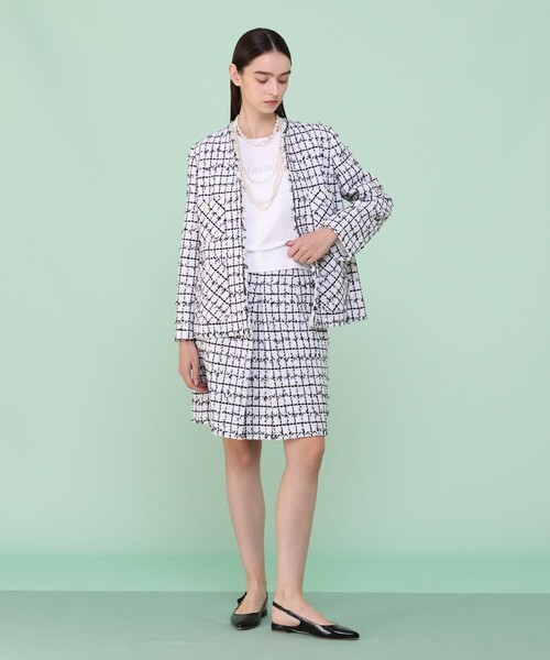 ANAYI(アナイ)の「チュールツイードチェーンクルー ジャケット〈セットアップ対応商品〉(ノーカラージャケット・レディース・ホワイト・38/36)」の2枚目の写真