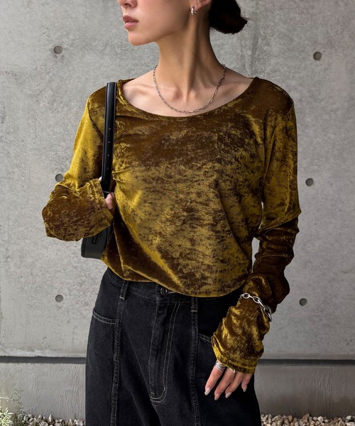 NOGLE（ノグル）の「【NOGLE/ノグル】シアーベロアプルオーバー（Tシャツ/カットソー・レディース・グレー/ブルー/アイボリー/ブラック/ブラウン/オリーブ・FREE）」の5枚目の写真