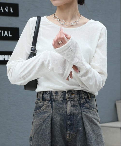 NOGLE（ノグル）の「【NOGLE/ノグル】シアーベロアプルオーバー（Tシャツ/カットソー・レディース・グレー/ブルー/アイボリー/ブラック/ブラウン/オリーブ・FREE）」の2枚目の写真