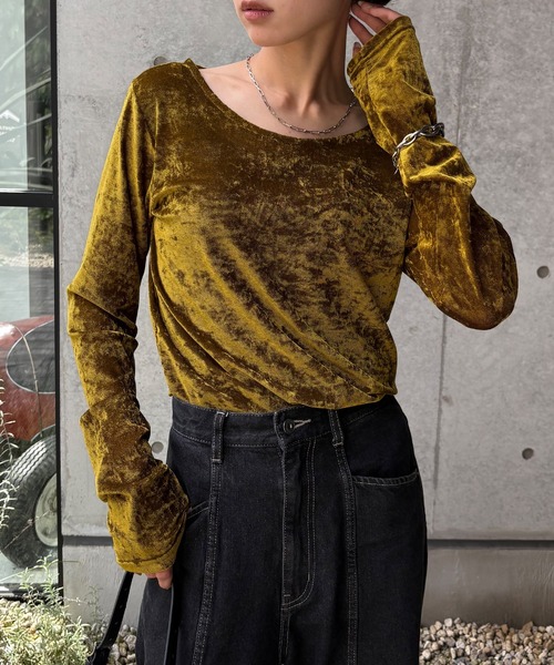 NOGLE（ノグル）の「【NOGLE/ノグル】シアーベロアプルオーバー（Tシャツ/カットソー・レディース・グレー/ブルー/アイボリー/ブラック/ブラウン/オリーブ・FREE）」の22枚目の写真