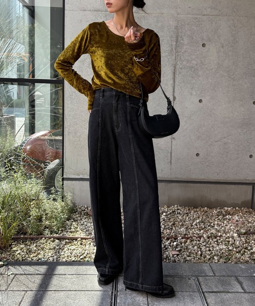 NOGLE（ノグル）の「【NOGLE/ノグル】シアーベロアプルオーバー（Tシャツ/カットソー・レディース・グレー/ブルー/アイボリー/ブラック/ブラウン/オリーブ・FREE）」の19枚目の写真