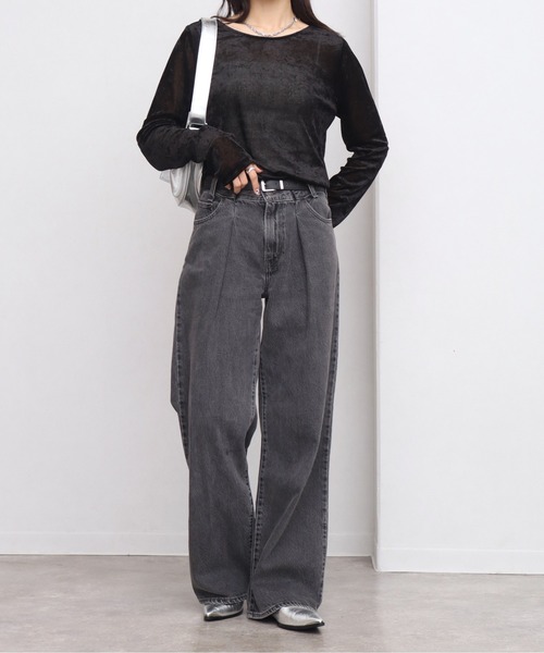 NOGLE（ノグル）の「【NOGLE/ノグル】シアーベロアプルオーバー（Tシャツ/カットソー・レディース・グレー/ブルー/アイボリー/ブラック/ブラウン/オリーブ・FREE）」の7枚目の写真