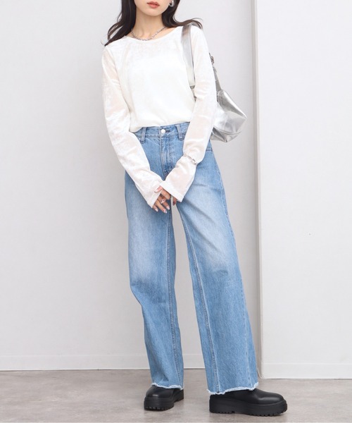 NOGLE（ノグル）の「【NOGLE/ノグル】シアーベロアプルオーバー（Tシャツ/カットソー・レディース・グレー/ブルー/アイボリー/ブラック/ブラウン/オリーブ・FREE）」の8枚目の写真