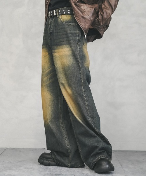 Shoowtime（ショウタイム）の「Wide straight vintage washed denim pants / ワイドストレートヴィンテージウォッシュデニムパンツ（デニムパンツ・メンズ・ブラック/ブルー/ネイビー/ライトブルー・X-LARGE/LARGE/MEDIUM/SMALL）」の3枚目の写真