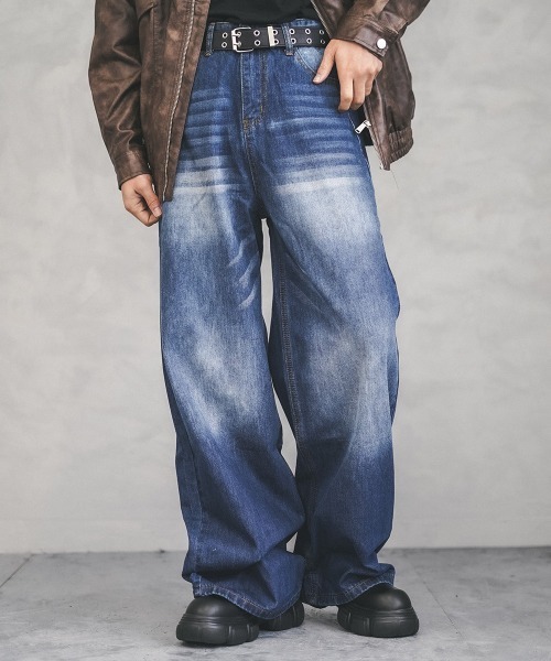 Shoowtime（ショウタイム）の「Wide straight vintage washed denim pants / ワイドストレートヴィンテージウォッシュデニムパンツ（デニムパンツ・メンズ・ブラック/ブルー/ネイビー/ライトブルー・X-LARGE/LARGE/MEDIUM/SMALL）」の4枚目の写真
