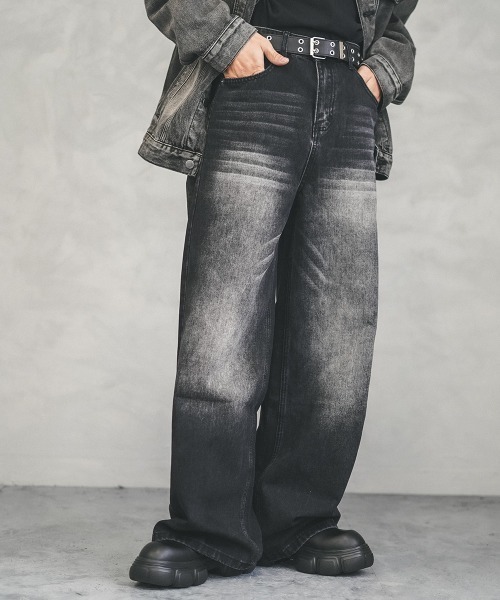 Shoowtime（ショウタイム）の「Wide straight vintage washed denim pants / ワイドストレートヴィンテージウォッシュデニムパンツ（デニムパンツ・メンズ・ブラック/ブルー/ネイビー/ライトブルー・X-LARGE/LARGE/MEDIUM/SMALL）」の6枚目の写真