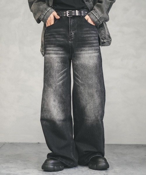 Shoowtime（ショウタイム）の「Wide straight vintage washed denim pants / ワイドストレートヴィンテージウォッシュデニムパンツ（デニムパンツ・メンズ・ブラック/ブルー/ネイビー/ライトブルー・X-LARGE/LARGE/MEDIUM/SMALL）」の7枚目の写真