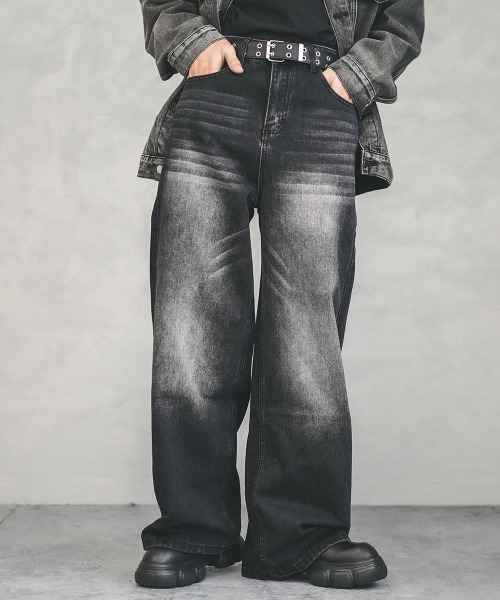 Shoowtime（ショウタイム）の「Wide straight vintage washed denim pants / ワイドストレートヴィンテージウォッシュデニムパンツ（デニムパンツ・メンズ・ブラック/ブルー/ネイビー/ライトブルー・X-LARGE/LARGE/MEDIUM/SMALL）」の11枚目の写真