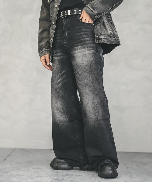 Shoowtime（ショウタイム）の「Wide straight vintage washed denim pants / ワイドストレートヴィンテージウォッシュデニムパンツ（デニムパンツ・メンズ・ブラック/ブルー/ネイビー/ライトブルー・X-LARGE/LARGE/MEDIUM/SMALL）」の10枚目の写真