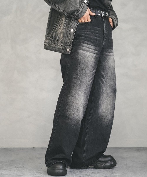 Shoowtime（ショウタイム）の「Wide straight vintage washed denim pants / ワイドストレートヴィンテージウォッシュデニムパンツ（デニムパンツ・メンズ・ブラック/ブルー/ネイビー/ライトブルー・X-LARGE/LARGE/MEDIUM/SMALL）」の9枚目の写真