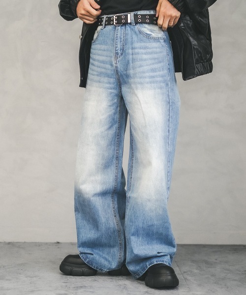 Shoowtime（ショウタイム）の「Wide straight vintage washed denim pants / ワイドストレートヴィンテージウォッシュデニムパンツ（デニムパンツ・メンズ・ブラック/ブルー/ネイビー/ライトブルー・X-LARGE/LARGE/MEDIUM/SMALL）」の14枚目の写真