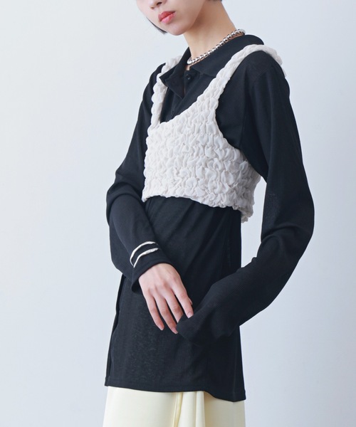 PURE BRIGHT（ピュアブライト）の「シャーリングデザインビスチェ（その他トップス・レディース・ブラック/アイボリー・FREE）」の6枚目の写真