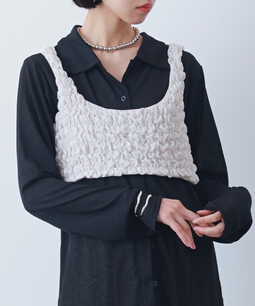 PURE BRIGHT（ピュアブライト）の「シャーリングデザインビスチェ（その他トップス・レディース・ブラック/アイボリー・FREE）」の5枚目の写真