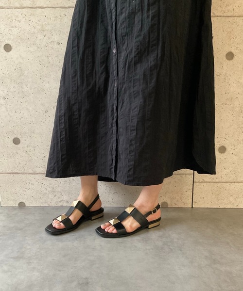 ALL BLACK(オールブラック)の「【本革/軽量/185g】スクエアバックルストラップサンダル(サンダル・レディース・ブラック/アイボリー・38/37/36/35/39)」の20枚目の写真