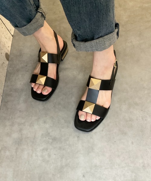 ALL BLACK(オールブラック)の「【本革/軽量/185g】スクエアバックルストラップサンダル(サンダル・レディース・ブラック/アイボリー・38/37/36/35/39)」の17枚目の写真