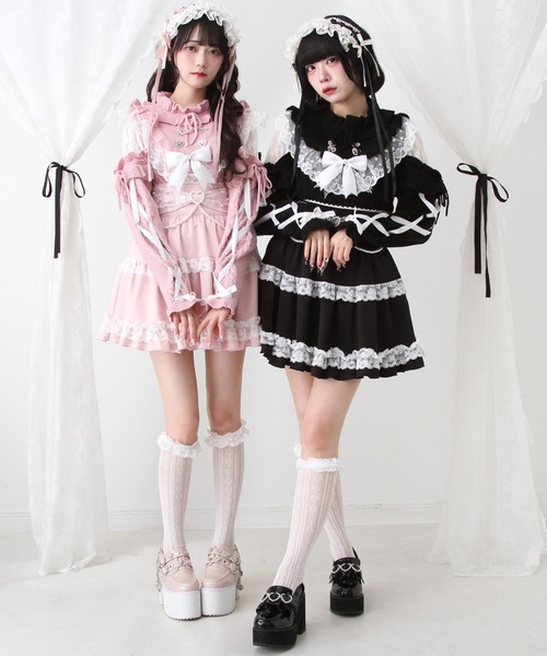 DearMyLove（ディアマイラブ）の「袖レースアップフリルハートビジューニット（ニット/セーター・レディース・ホワイト/ブラック/ベビーピンク・M-L/LL～3L）」の4枚目の写真